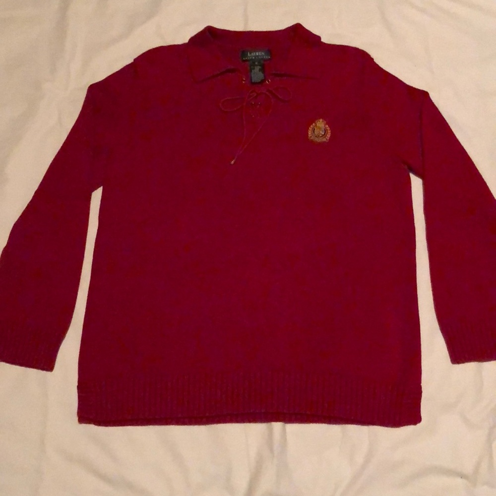 Lauren Ralph Lauren Red Tie Front Sweater Sz M